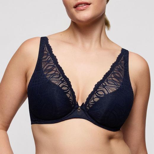 PrimaDonna Salerno half padded wire bra deep plunge C-G cup, color midnight blue