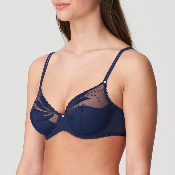 Marie Jo Etoile deep plunge wire bra half padded A-E cup, color sapphire blue