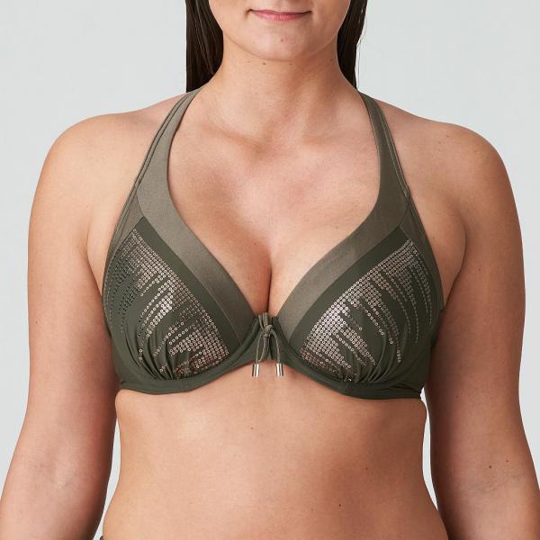 PrimaDonna Swim Aracruz Bikini Top halb unterlegt tief dekolletiert, Farbe kaki